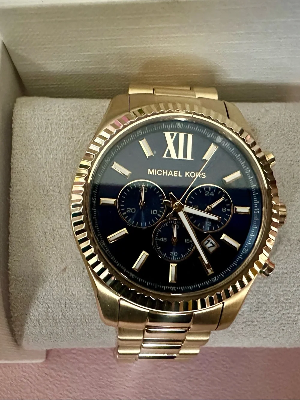 Michael Kors Men’s Gold-Tone Chronograph Watch Black Dial NEW